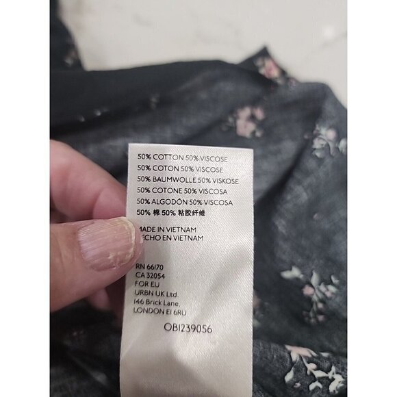 Free People Womens Black Floral Puff Sleeve Boho Cottagecore Peasant Top Small - Picture 9 of 9